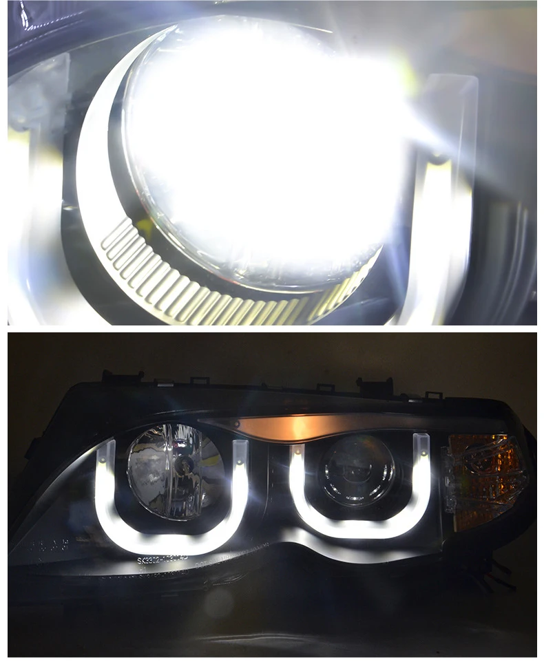 Atacado facelift e46 ângulo frontal olho led halogênio cabeça lâmpada farol para bmw série 3 e46 1998-2002