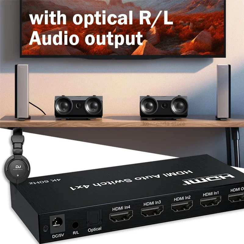 4-port HDMI التبديل التلقائي 4 في 1 خارج مع 10/18/20 ثانية دورة التبديل 1080P محول سلس محدد 4x1 لمشغل التلفزيون الكمبيوتر