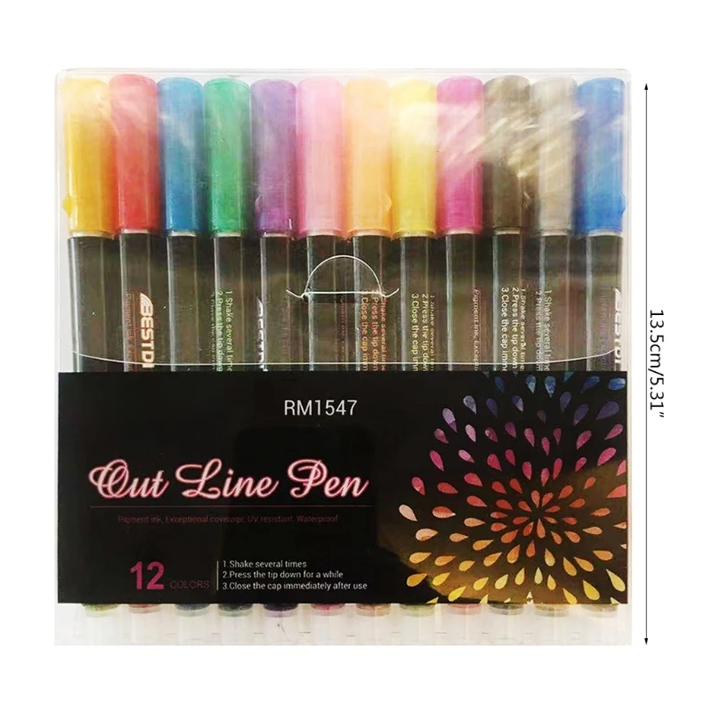 Outline Pens Double Line Marker Pens Metallic Glitter Marker Pen Art Graffiti Painting Set for Easter Crafts Decorations