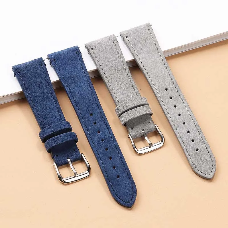 Suede Leather Watch Strap Band Cowhide Watchbands for Samsung Galaxy Watch for Huawei GT4 for DW Classic Men Women Quick Release