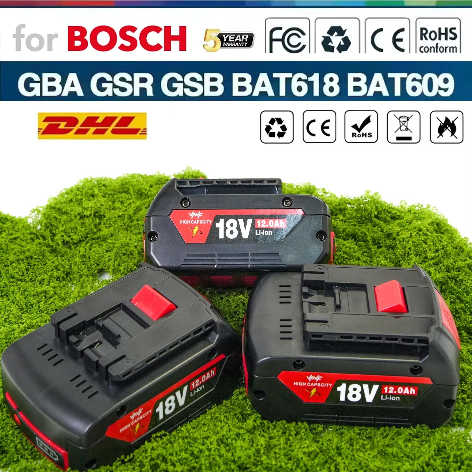 العلامة التجارية الأصلية لبوش 18 فولت 12.0 أمبير، لبطارية بوش 12.0 أمبير، بطارية أداة ليثيوم أيون قابلة للاستبدال BAT609 100% قابلة لإعادة الشحن
