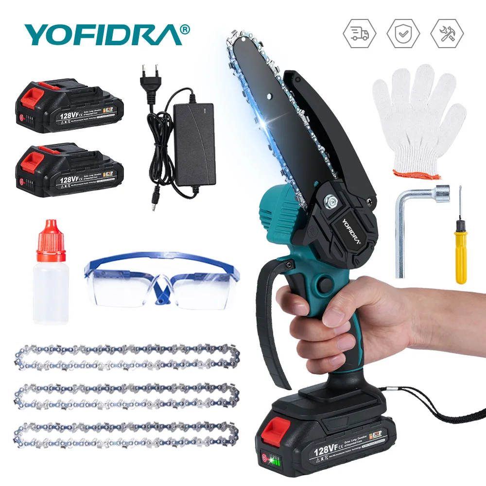 YOFIDRA Mini 6 Inch Electric Chainsaw Cordless Cutter Pruner Chain Saw With Temperature Controlled Motor For Makita 18V Battery