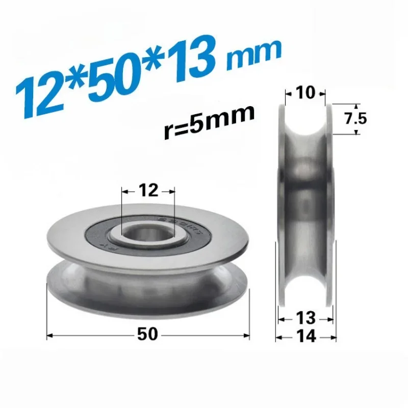 10 Stück 12x50x13mm 6301RS 10x50x13 Lagerstahlrollen mit U-Nuten, V-Rundboden, 5cm Umlenkrolle, 6mm Führungsrad, Drahtseilrolle – Detail 2