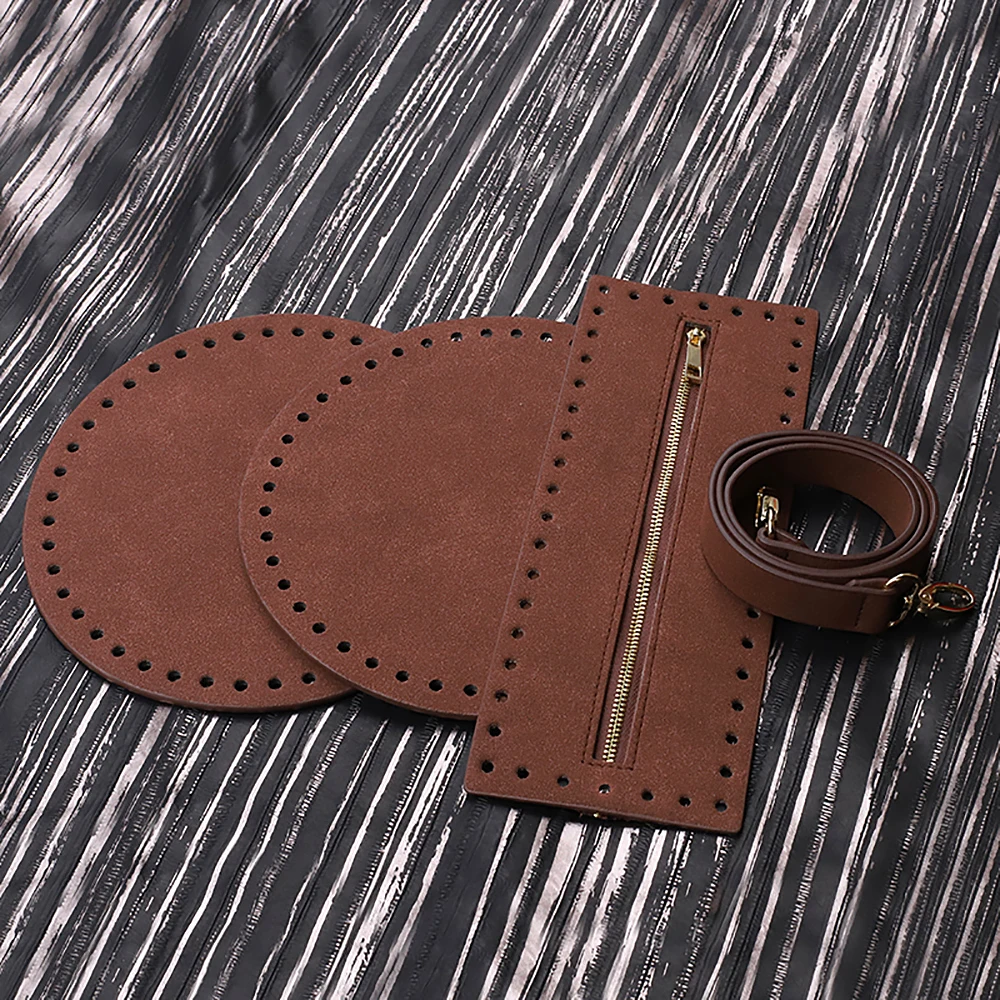 1Set PU Leather Knitting Crochet Bag Bottom Handbag Shoulder Strap Handmade Patchwork Handle Bag Material for Women DIY Bag