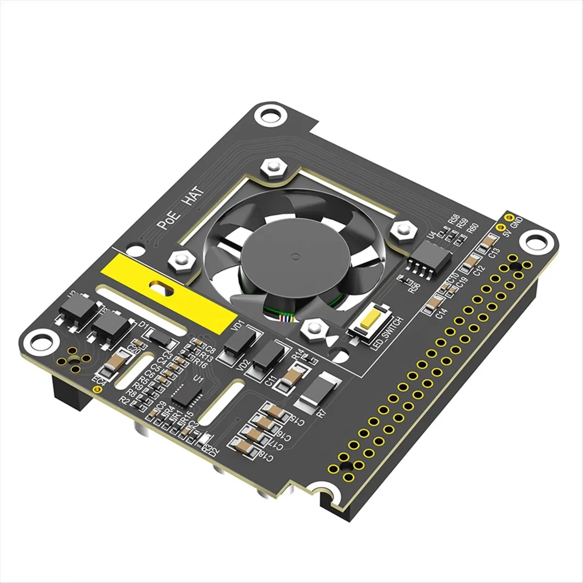 (BAAY) PoE HAT for Raspberry Pi 5 with Cooling Fan/Computer Module 5, with Automatic Discoloration LED Light