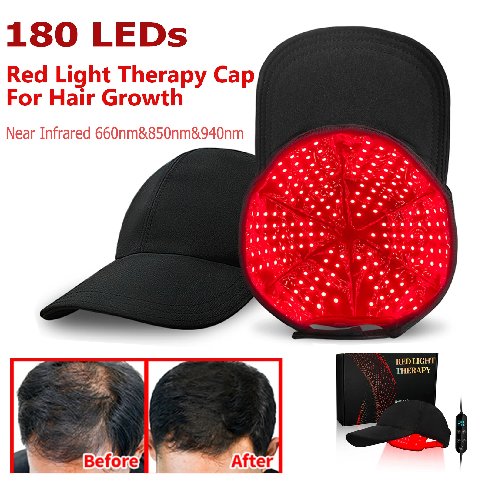 

180Pcs Infrared LEDs 660&850&940nm Red Light Therapy Hair Growth Cap for Hair Regrowth Anti Hair Loss Relax Scalp Hair Care Hat