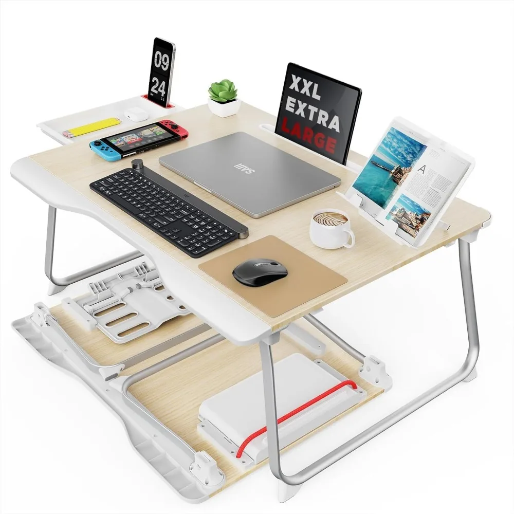 

Folding Bed Desk for Laptop, Eating, Writing, Gaming - Extra Large 25.6" x 19.3" Portable Floor Stand Table for Adults and Kids
