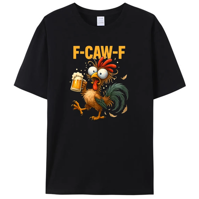 هالوين الفكاهة الديك في حالة سكر الدجاج الديك شرب البيرة ميمي F-Caw-F الرجال 100% القطن تي شيرت Fcawf تيز