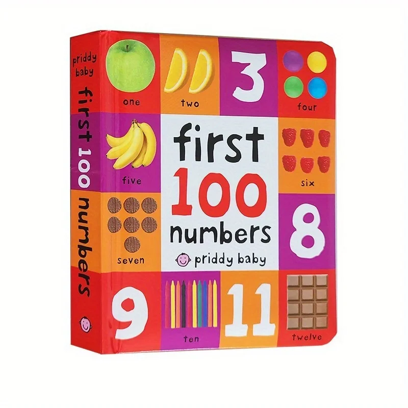 Libro de cartón con 100 números para niños, libro de cartón con palabras en inglés, construcción de vocabulario, lectura para dormir, aprender a leer Montessori