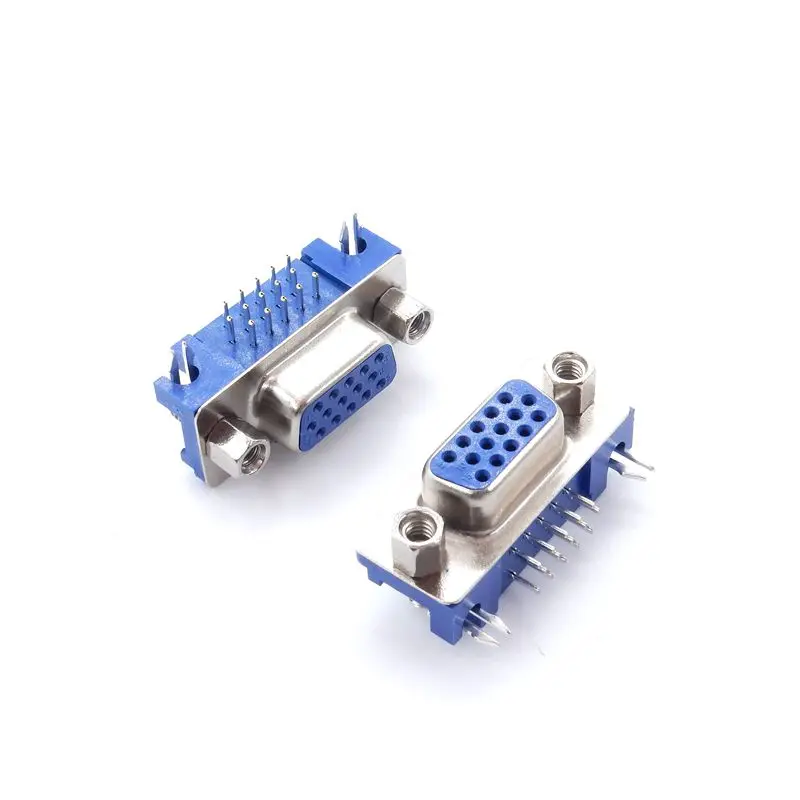 db15 hdr15 dr15 female PCB mounting connector right angle D-Sub 3-row blue parallel port connector 15-pin 15-pin VGA socket ada