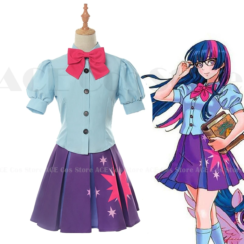 Disfraz de Anime Little Pony Twilight Sparkle para niñas, peluca, falda de princesa, traje de uniforme, ropa de fiesta de Halloween