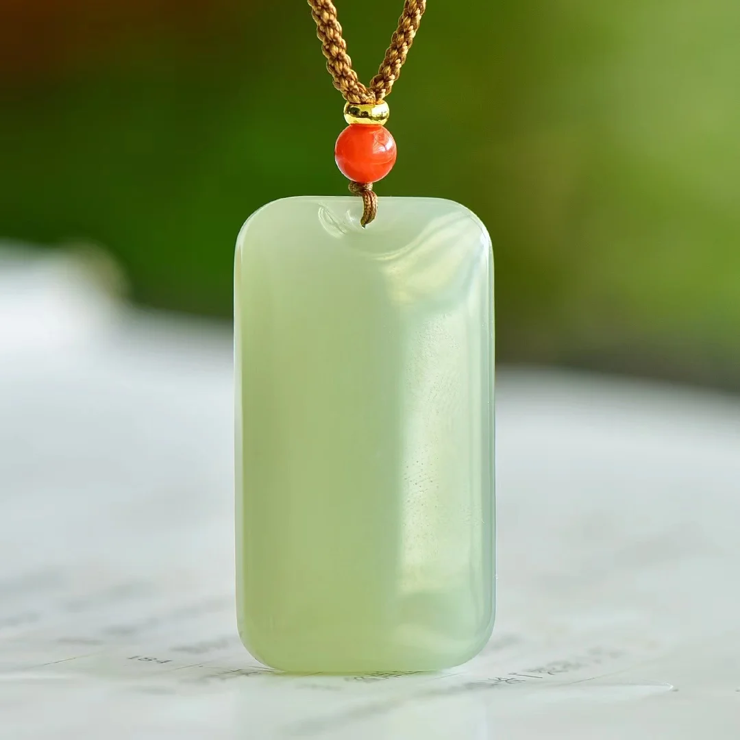 Hetian Jade Qinghai Material Ping An Wu Shi Brand Pendant Jewelry 40*22*7MM