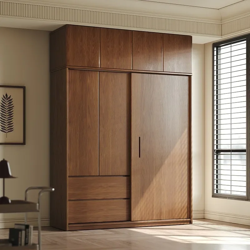 

Solid wood oak sliding door wardrobe home bedroom walnut modern minimalist wardrobe sliding door master bedroom large wardrobe