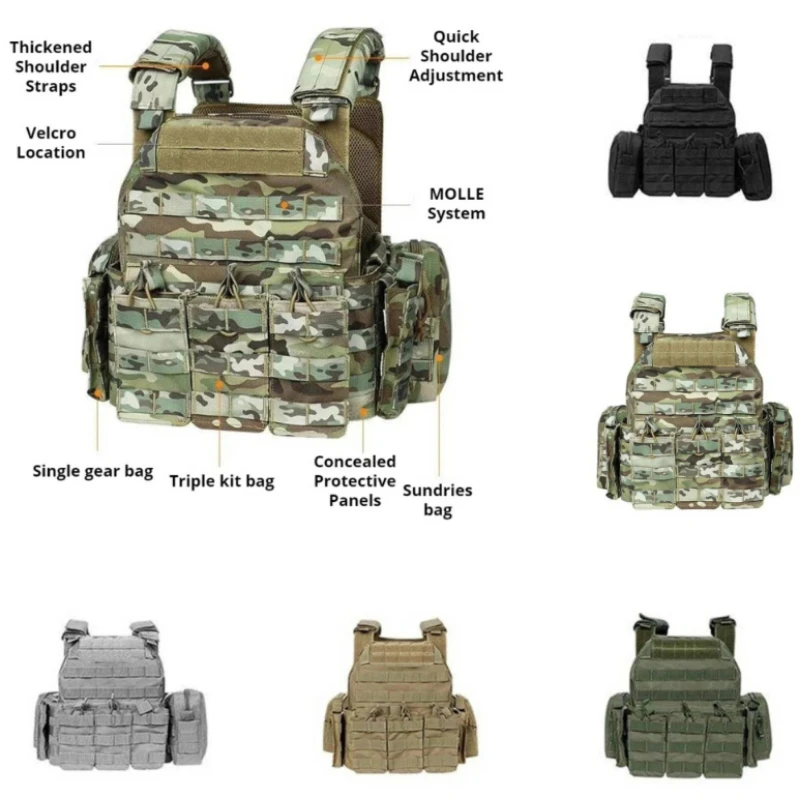 

Camouflage Outdoor 1000D Plate Carrier Quick Release 6094K Tactical Vest Hunting Vest Protective Adjustable Molle Airsoft Vest