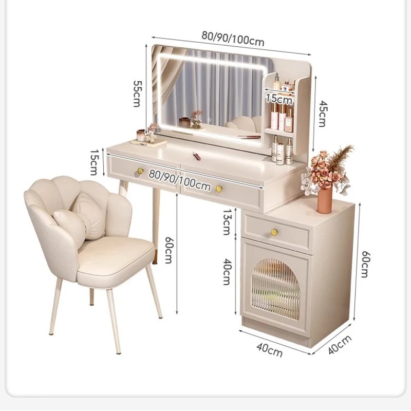 Meja Rias Mewah Berkilau dengan Penyimpanan Sederhana Gaya Eropa, Meja Rias dengan Kursi, Tempat Penyimpanan Pakaian, Meja Rias, Furnitur Kamar Tidur