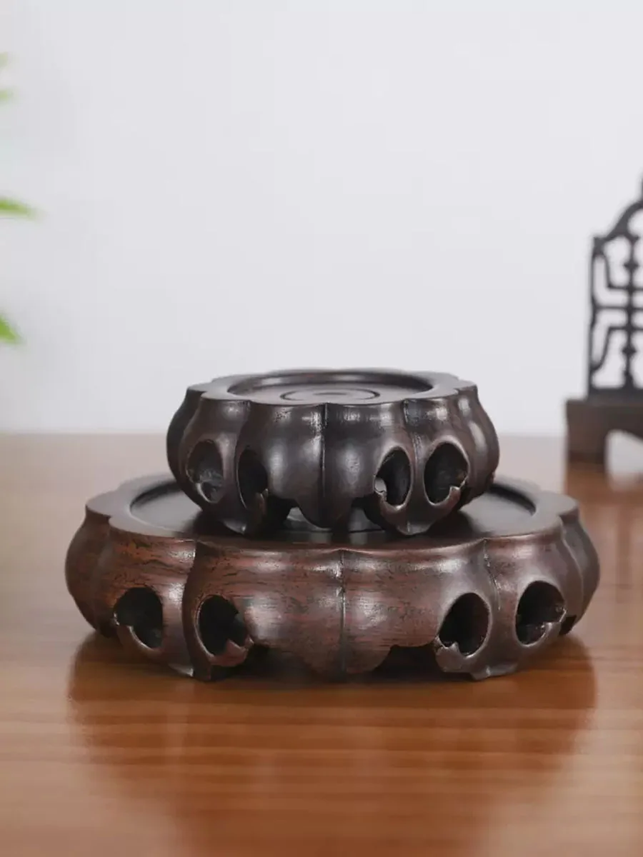 

Solid Wood Circular Small Base Vase, Flower Pot, strange Stone Tea Pot, Handicraft, Pallet, Wood Carving Decoration Ornaments