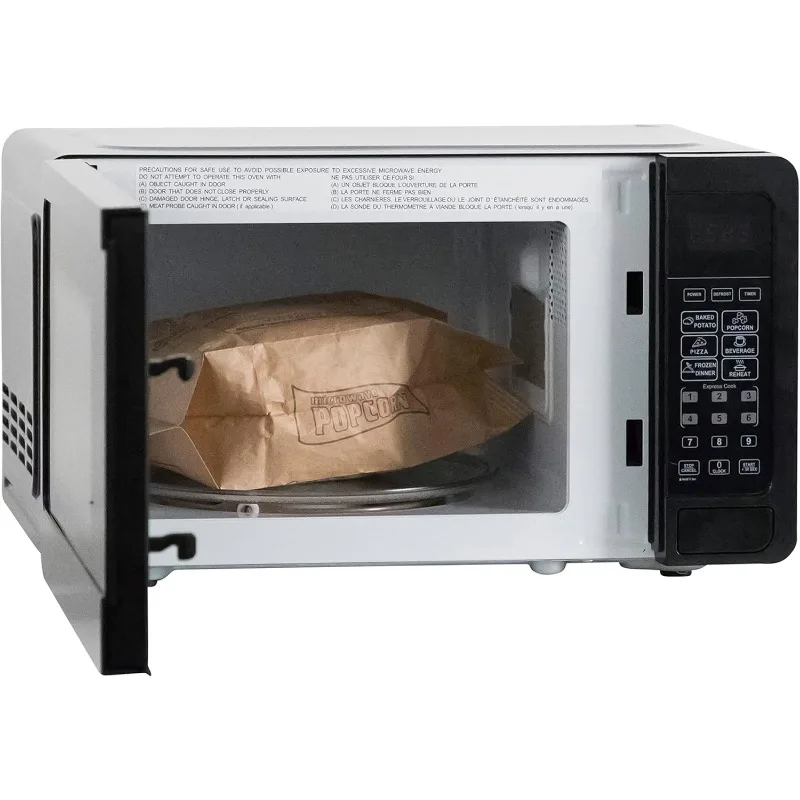 Microwave oven 700W compact with 6 pre-cooking settings, fast defrost, electronic control panel and glass turntable