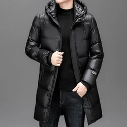 Men's Long Down Jacket Designer Clothing Men Winter 2025 New Coat Hooded Thick Heating Luxury Bright