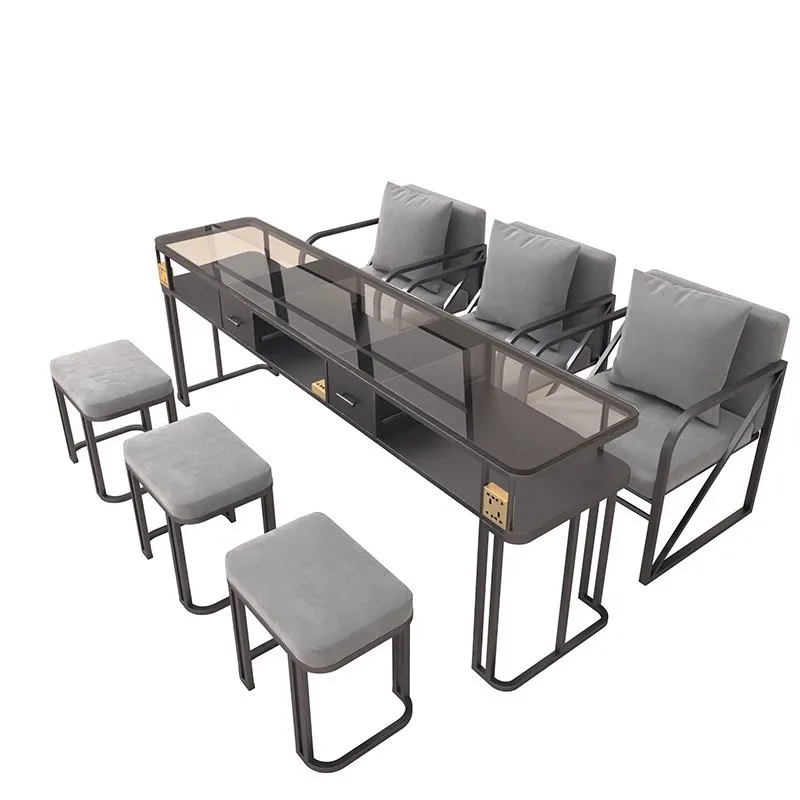 

Glass surface black manicure table and chair set, fashionable and simple manicure shop table, chair feeling manicure table