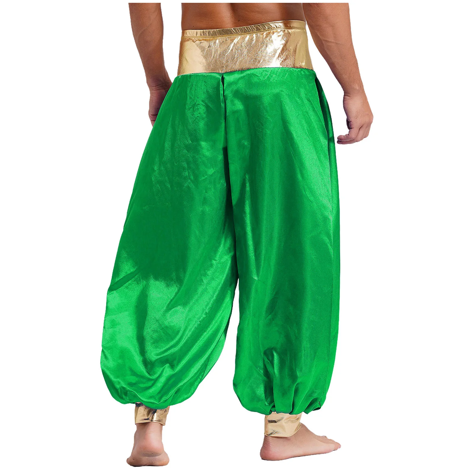 Men Arabian Prince Harem Pants Halloween Theme Party Carnival Cosplay Costume Metallic Shiny Magical Hippie Lantern Trousers