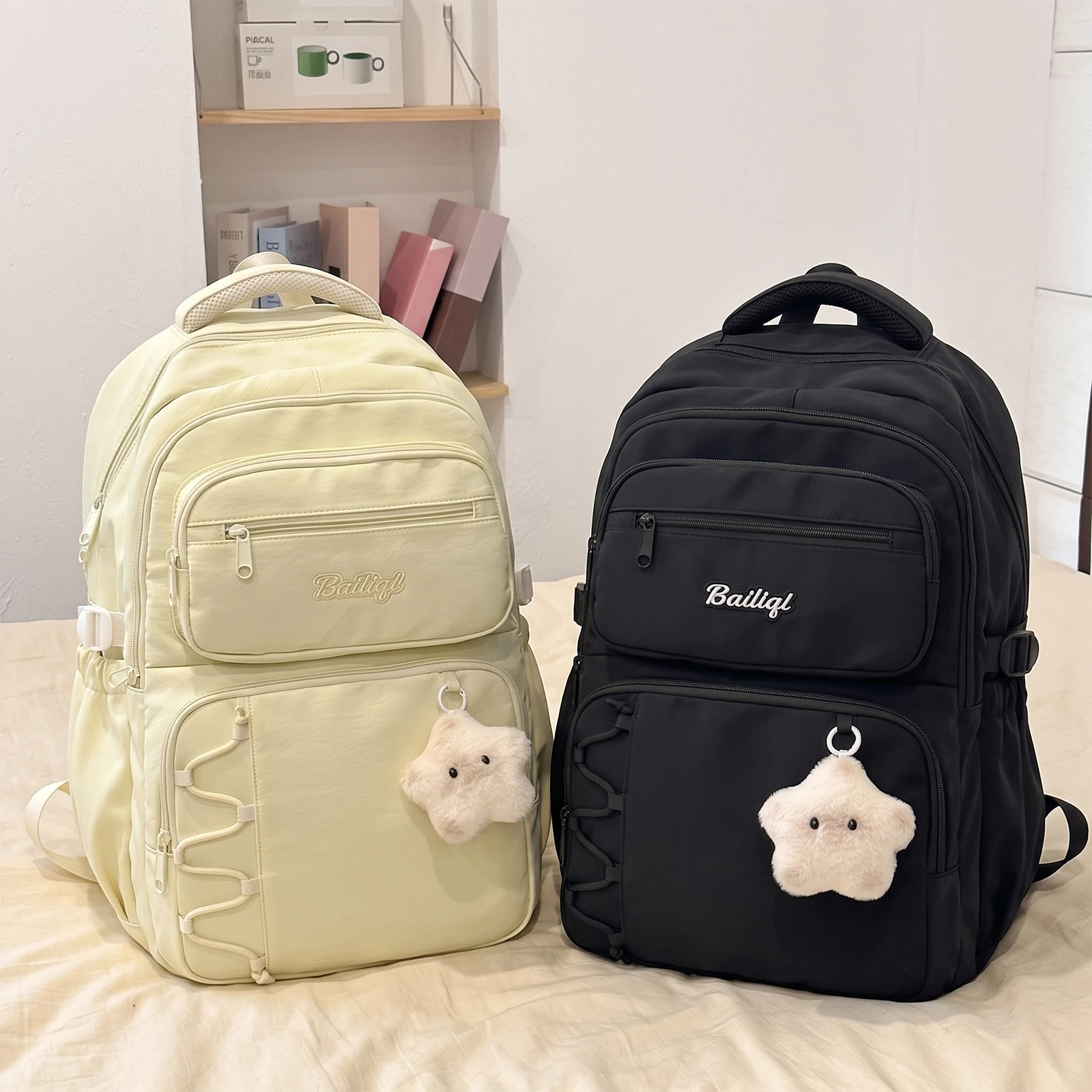 Women Backpack Lightweight Korean Style Nylon Multi-Pocket Travel Daypack Cute