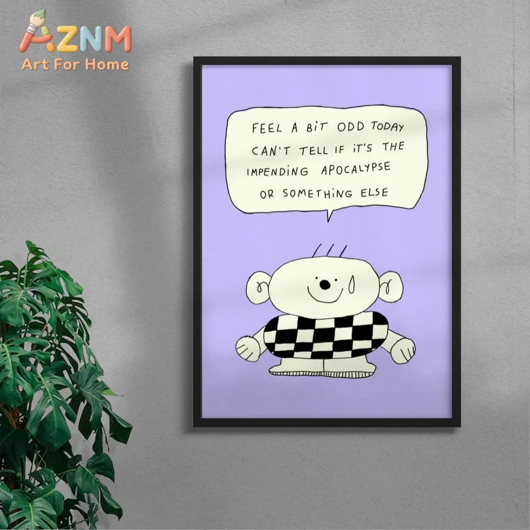 

"Feel A Bit Odd Today" Framed Wall Art - Humorous Cartoon Quote Print Purple Funny Decor for Home Office