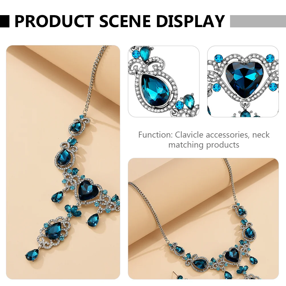 

Blue Necklace Earring Set Rhinestone and Earrings Alloy Romantic Jewelry Durable Party Supply (iron) Luxury