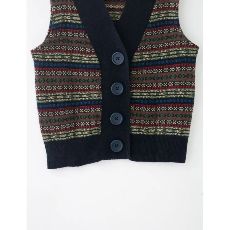 المرأة الصوف الجاكار محبوك سترة الخريف الشتاء الخامس الرقبة أكمام زر سترة الإناث صدرية الموضة غير رسمية #5