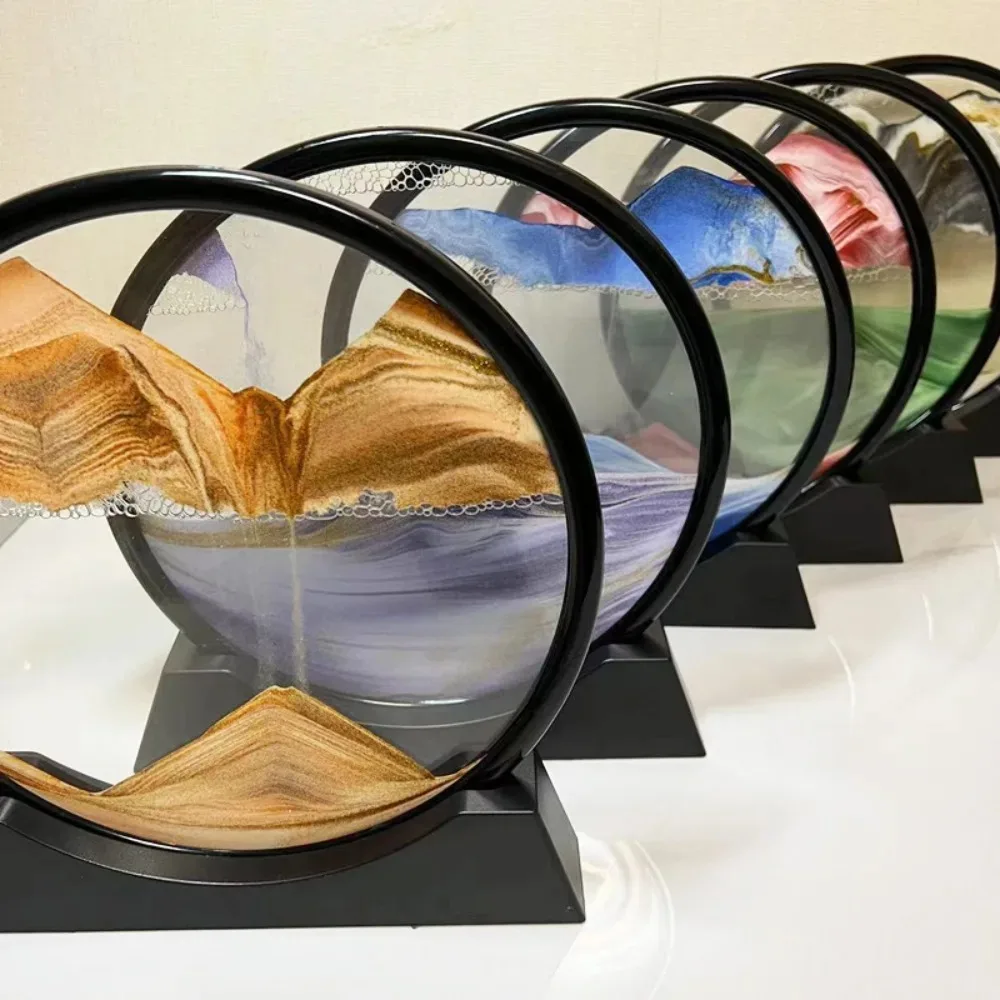 

Circular Quicksand Painting Glass Sand Painting Movable Multi-scene Practical Art Handicrafts Office Decoration Home Decor Gift