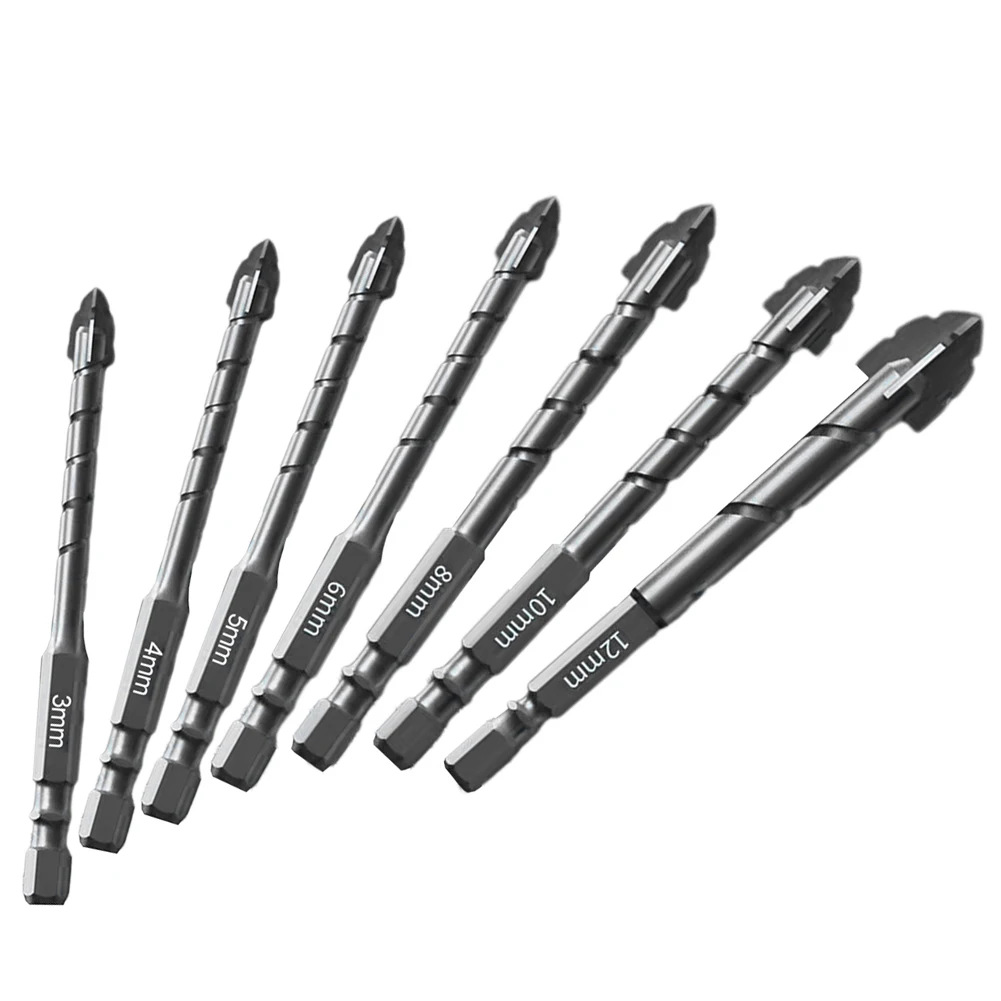 7pcs Cross Eccentric Drill Bit Triangle Drill Bit Glass Tile Punching Rock Slab Hole Punching For Power Drill Tool Parts