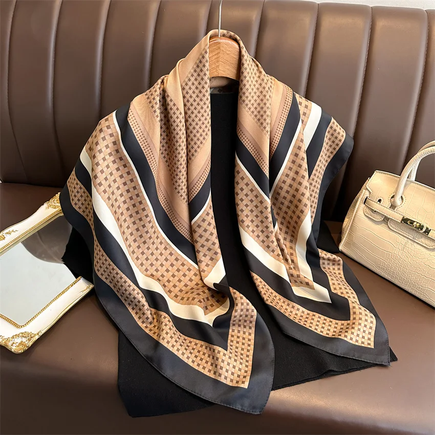 90*90cm Square Silk Scarf Women Print Hair Neck Lady Shawl Bandanna Muslim Hijab Handkerchief Muffler Foulard Headband Hairband