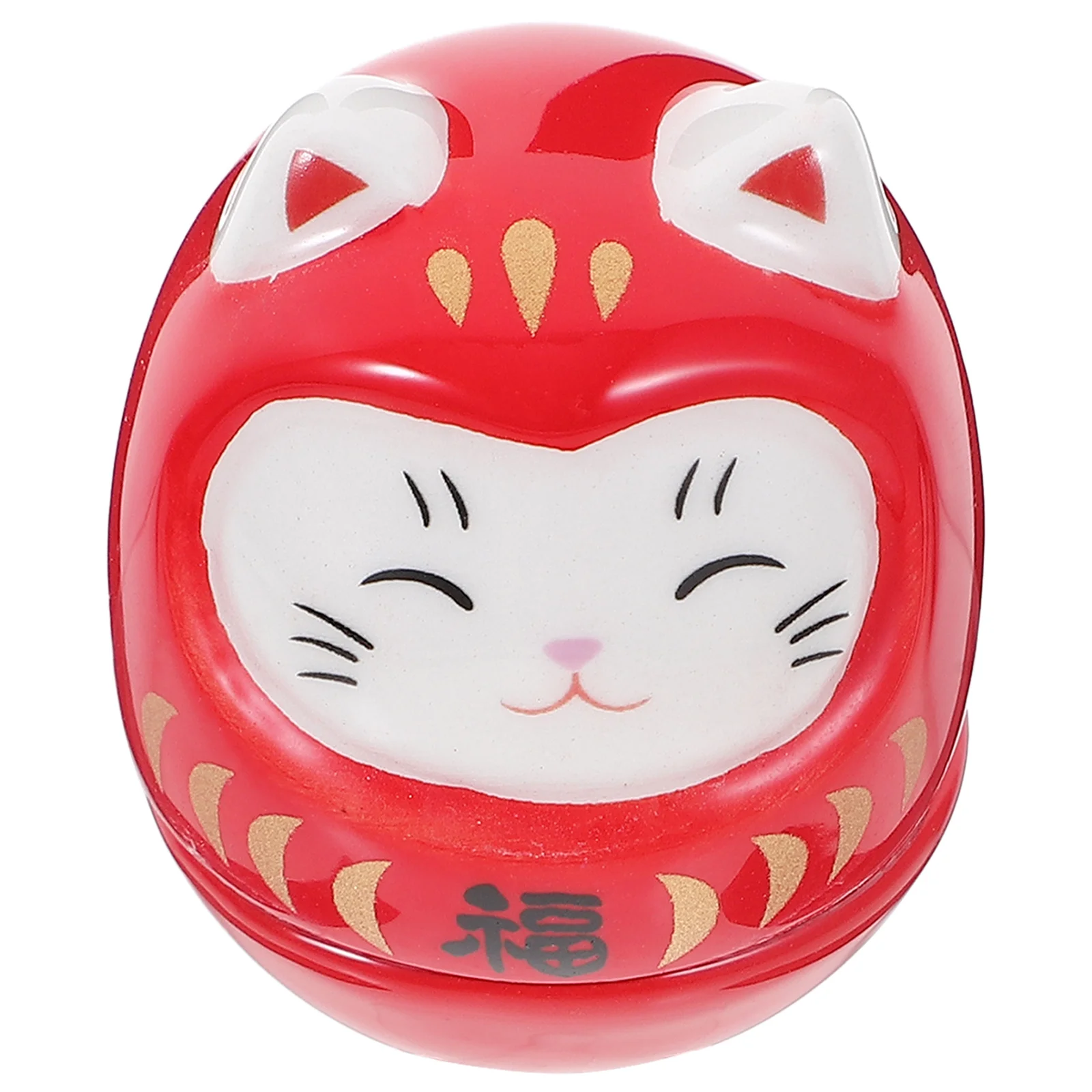 

Cat Tumbler Ornament Ceramic Desktop Decor Small Compact Good Luck Home Car Decoration Cartoon Style Lucky Cat Statue