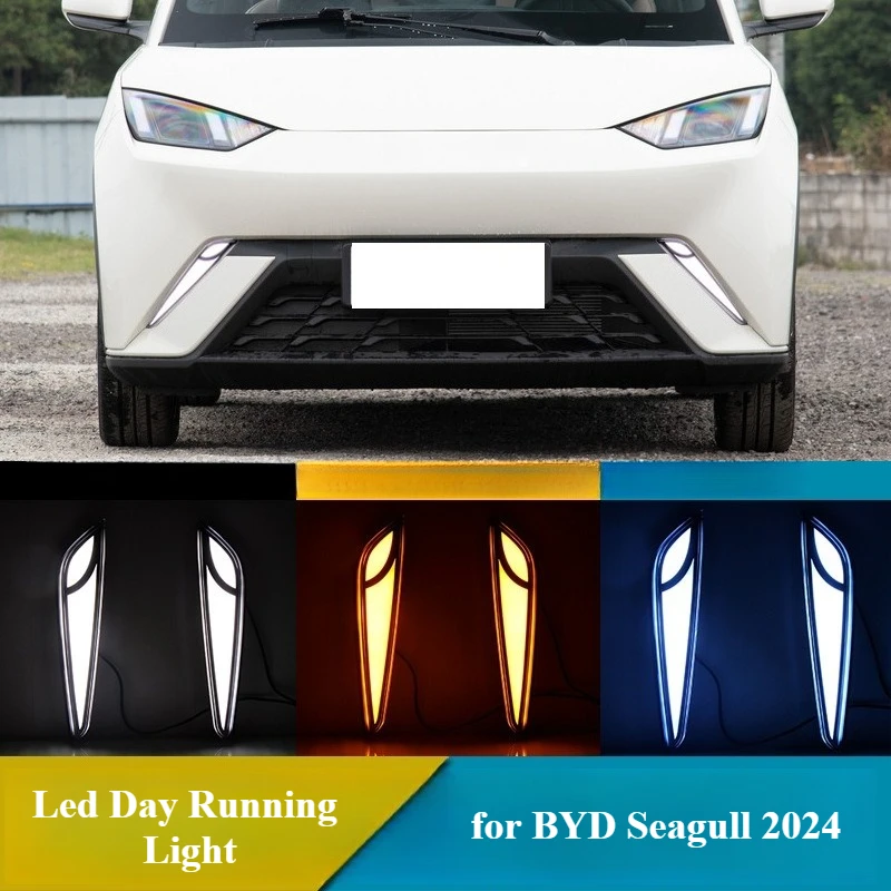 For BYD Seagull Dolphin Surf 2024 Led Daytime Running Lights with Dynamic Turn Singal Front Bumper Fog Lamp 12V Daylights