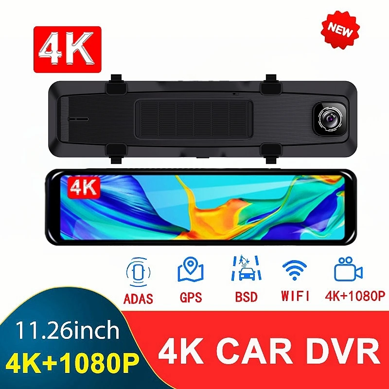 12Inch 4K 3840*2160P Car Camera Dash Cam  Support ADAS  BSD GPS  Rearview Mirror Video Recording WIFI Loop Record Phone APP