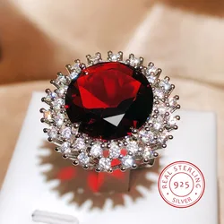 Creative Design of European and American Sunflower Red Crystal Ring Luxury 925 Sterling Silver Attending Banquet Party Jewelry
