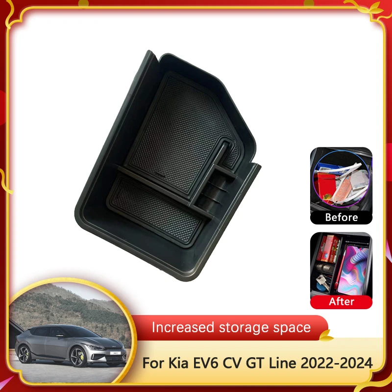 

Car Central Armrest Storage Box for Kia EV6 Accessories CV GT Line 2022 2023 2024 Car Card Phone Holder Pocket Auto Accessories