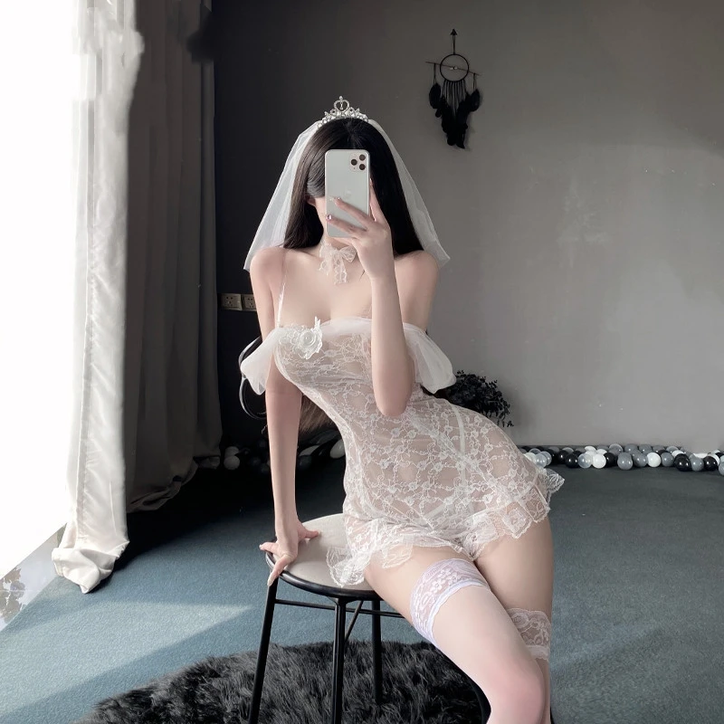 Spice Girls Ispirato Set di Lingerie da Sposa Sexy Halter Abito da Sposa Linea Uniforme Spalla Pigiama di Pizzo Seducente da Donna L22