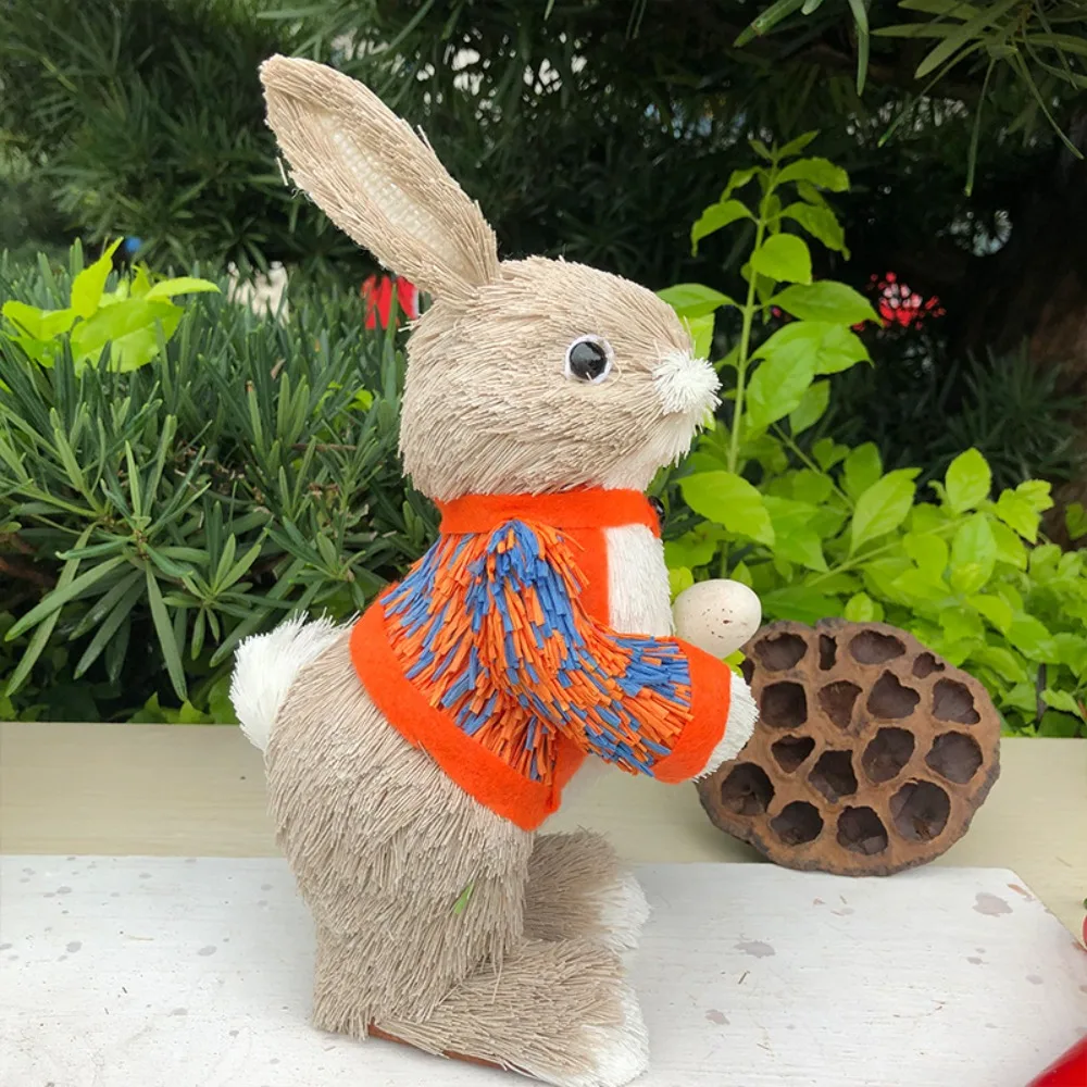 New 25cm Straw Rabbits Handmade DIY Garden Statues Hand Weave Photography Props Rabbit Decoration Easter Party