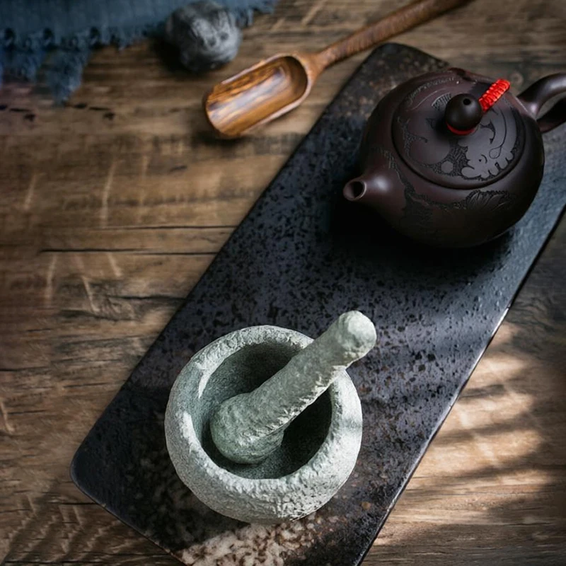 Natural Granite Mortar Pestle Set Handmade Zen Tea Pet Spice Herb Crusher Chinese Tea Ceremony Home Decor Premium Gift 7CM