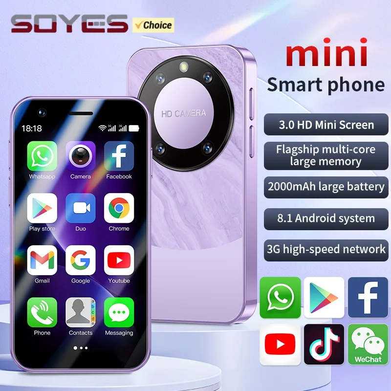 SOYES F8 PRO MAX 3G Mini Smartphone 3.0inches IPS MTK 1GB RAM 16GB ROM WCDMA Dual SIM Bluetooth WIFI Type-C Android Mobile Phone