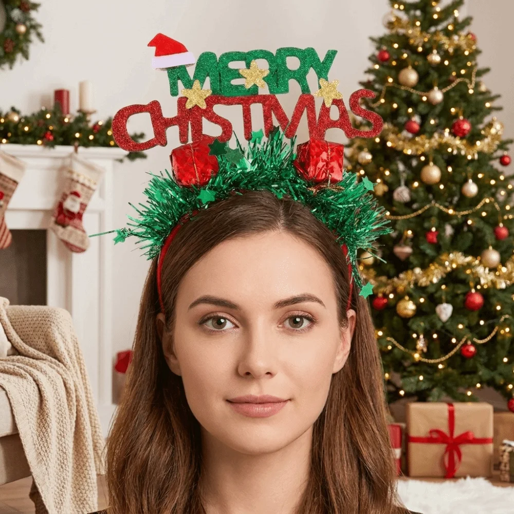 Fashion Shiny Christmas Headband Ball Rain Threads Xmas Tree Hairband Hair Accessories Letter Sequin Hair Hoop Women