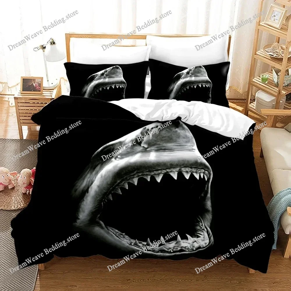 Deep Sea Shark Duvet Cover Set Black Shark Bedding Sets Underwater World Ocean Life Comforter Cover Set for Boys Men Queen Size9