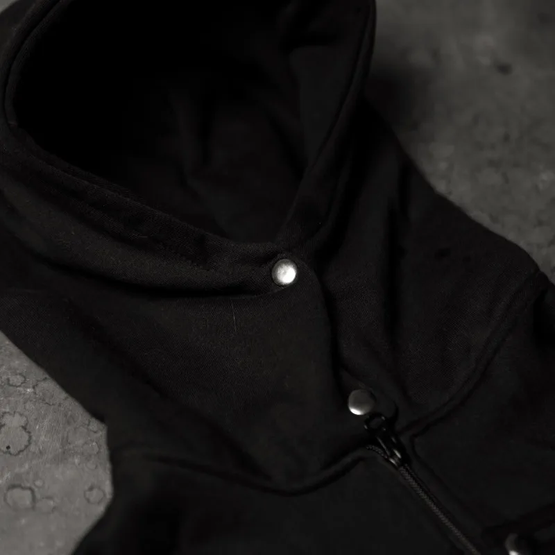American High Street Punk Style Button Decoration Zipper Hoodie Men's Y2k Fashion Casual Loose Hooded Sweatshirt Streetwear