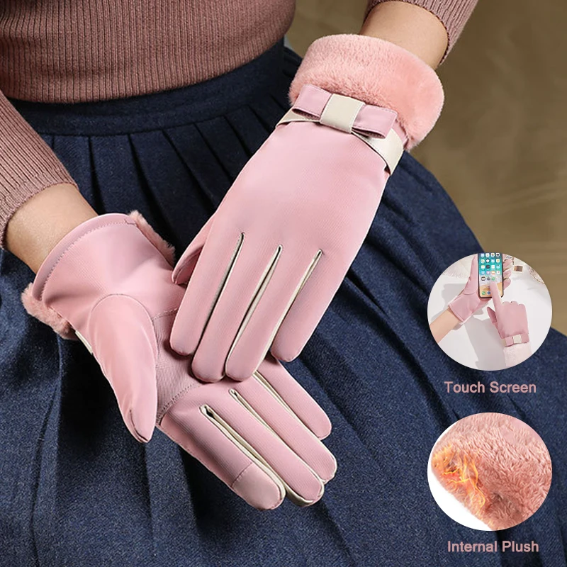 

Touch Screen Winter Women Gloves New Warmer Grace Fleece Lined Guantes Full Finger Mittens Thermal Windproof Motorbike Glove