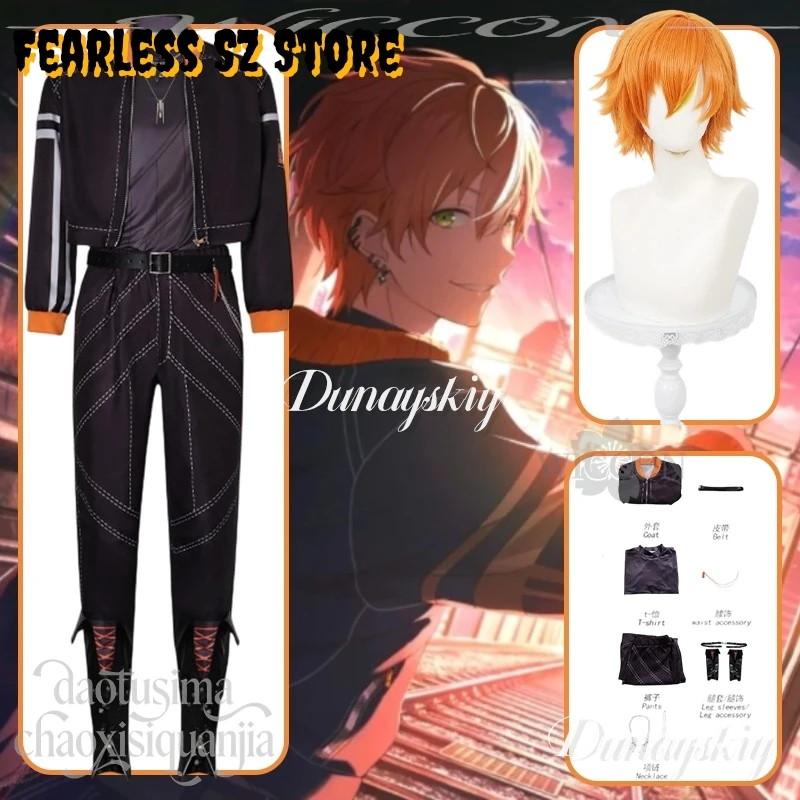 

Game Project Sekai Colorful Stage Косплей CR ZY Shinonome Akito Аниме תח Voiות Оранжевый Черный Панк Униформа Красивое Пальто Хэллоуин