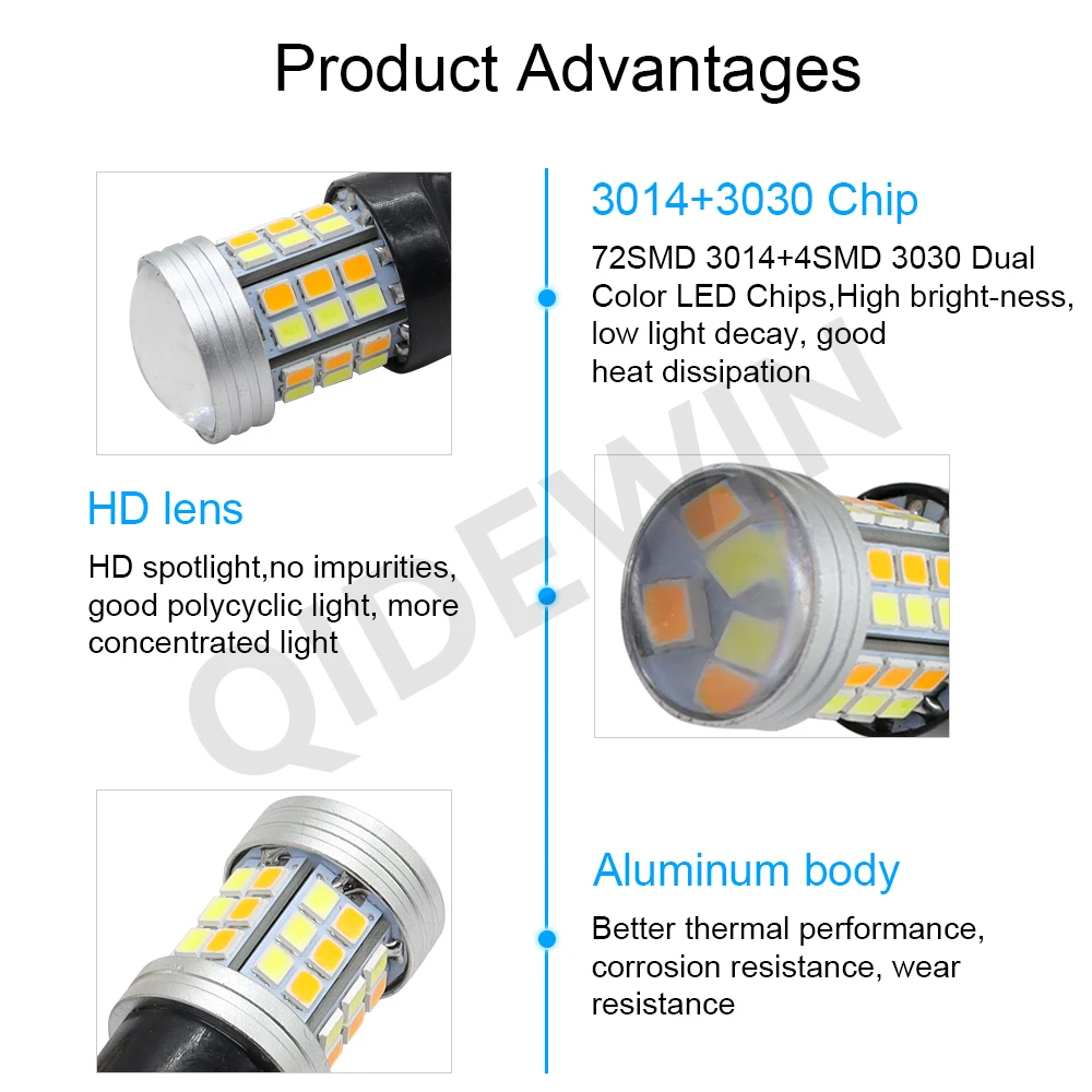 3157 3457 4157 Switchback LED Bulbs 7443 W21/5W T20/1157 Bay15d White/Amber Dual Color for Car Parking DRL/Turn Signal Lights - view 5