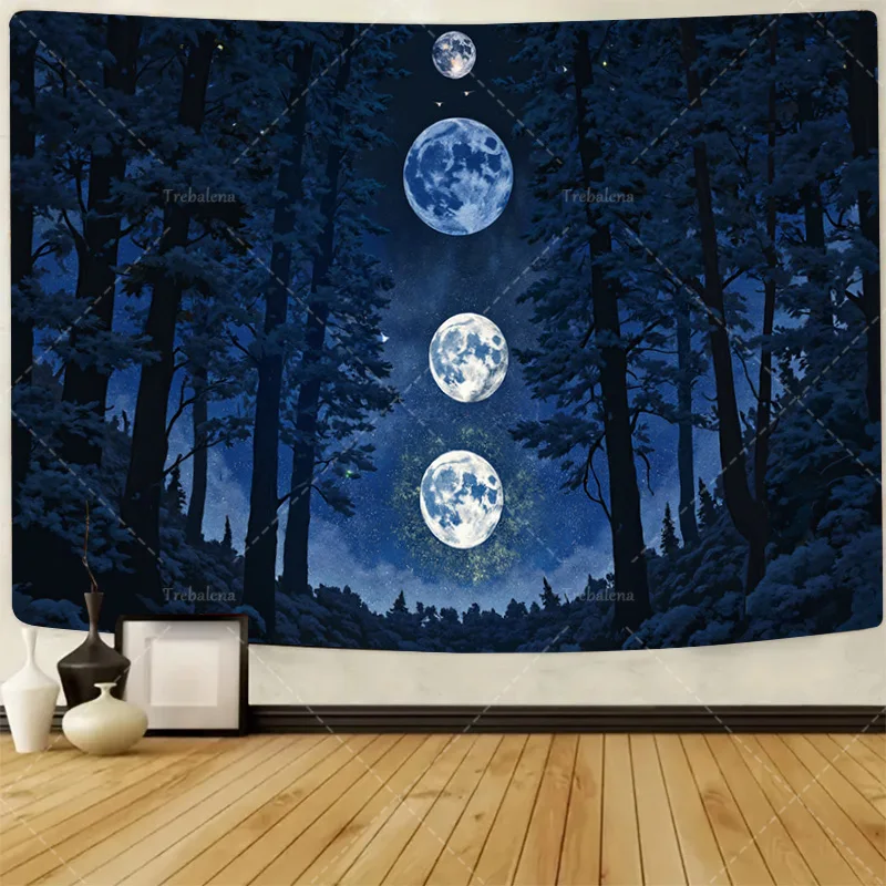 قطعة واحدة من نسيج الحائط "مرحور فورست مون فيزز نسيج - فن طبيعة السماء الليلية" #1