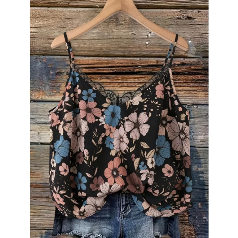 

Plus Size Women's V-Neck Black Lace Lace Suspender Vest Top Summer Sexy Suspender Can Be Worn Inside or Outside