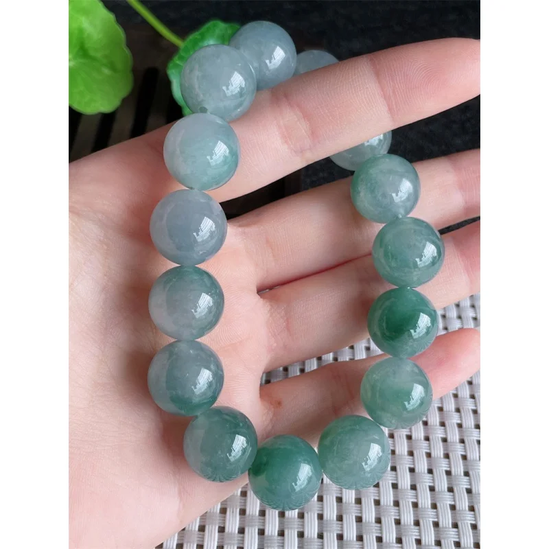 Myanmar Natural a Bracelet Bead Ice-like Floating Flowers round Beads Jade 15 Pieces 80.23G Source