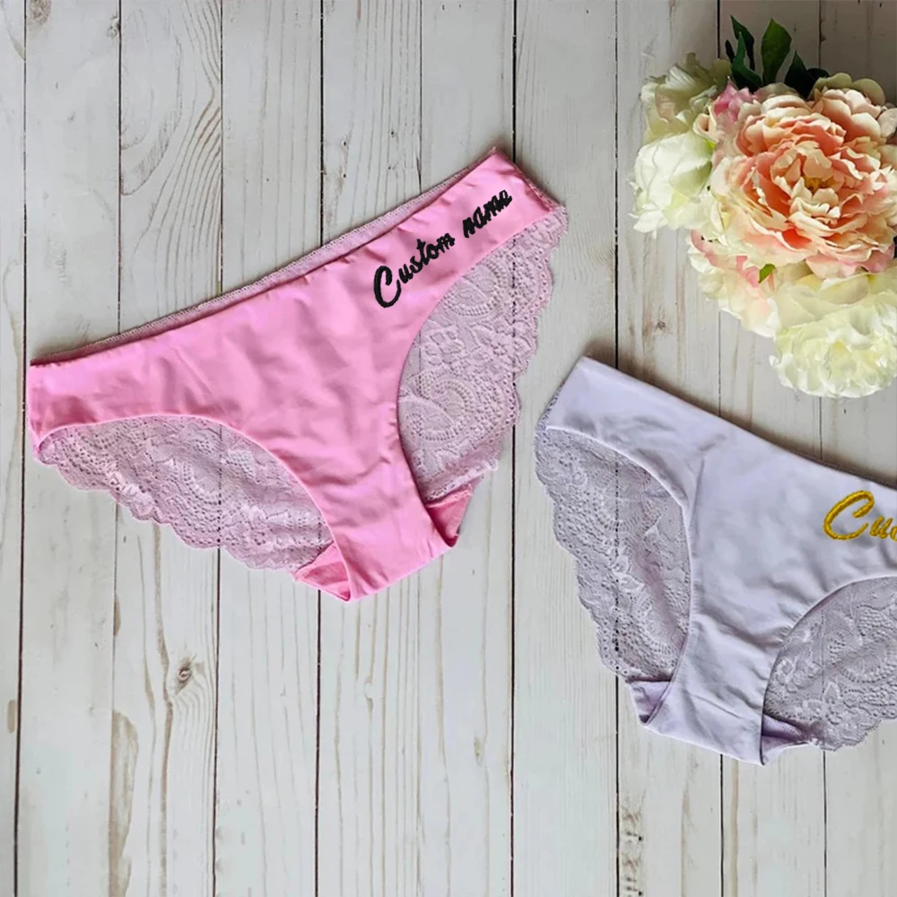 Custom Thongs Panties Embroidery Personality Wedding Honeymoon Bridesmaid Bridal Mrs Silky Lingerie Hot Underwear Gifts for Her